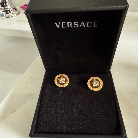 Authentic Versace Gold and Black Enamel Medusa Earrings - Picture 1 of 4